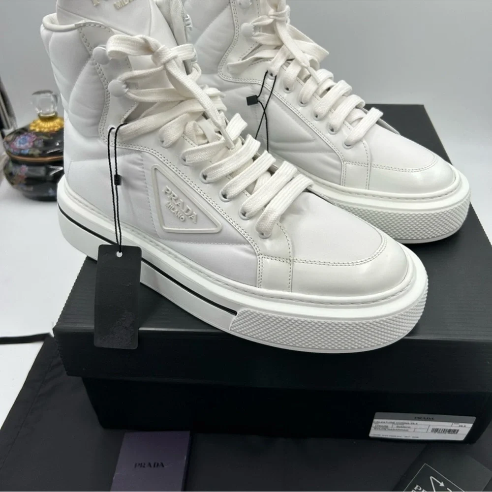 Women’s Prada re-nylon leather hightop sneakers size 39.5 made in Italy